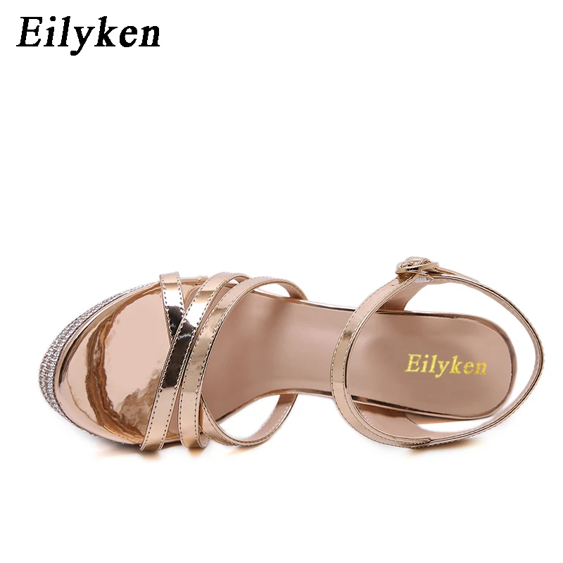 Eilyken/Женская обувь на платформе и высоком каблуке; модные босоножки на ремешке с пряжкой на лодыжке; пикантные женские босоножки без задника с открытым носком; цвет золотистый; обувь для ночного клуба