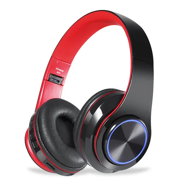 Black Red BH3 Bluetooth 4,1 наушники с микрофоном HIFI стерео Беспроводная гарнитура Поддержка TF карты 3,5 мм проводной с светодиодный подсветкой для телефона - Цвет: Black Red