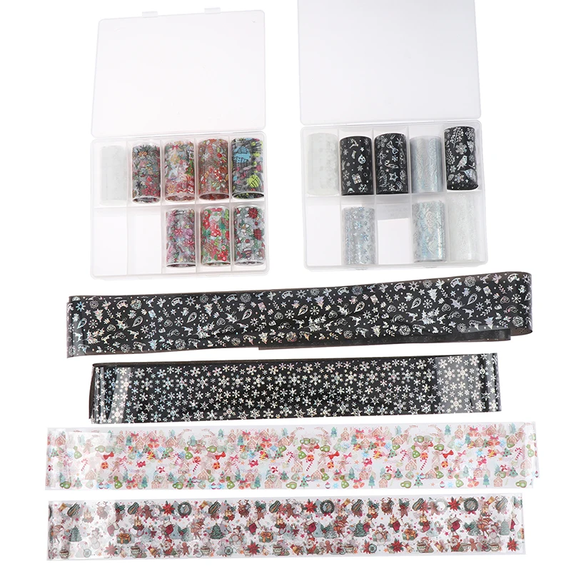 10pcs Snow Elk Gift Santa Nail Foils Stickers Christmas Halloween Decorations for Nails Mix Colorful Transfer Nail Stickers