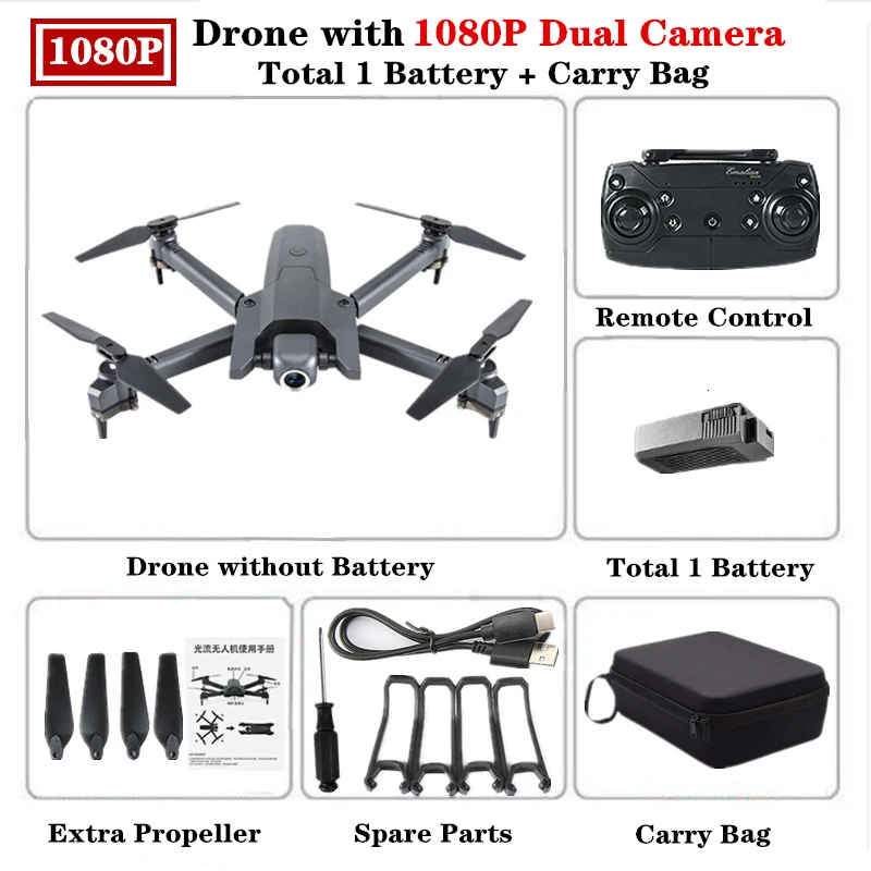 1080P-Dual Camera-7 Радиоуправляемый Дрон с 720 P/1080 P/4 K HD камерой WiFi FPV Квадрокоптер 106 режим удержания высоты складной Вертолет VS E58 M69 SG106 Дрон игрушка - Цвет: 1080P-Dual Camera-7