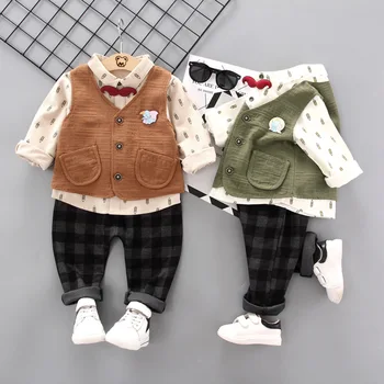 

2020 children's clothing spring and autumn new style pocket vest shirt long sleeve trousers three-piece suit