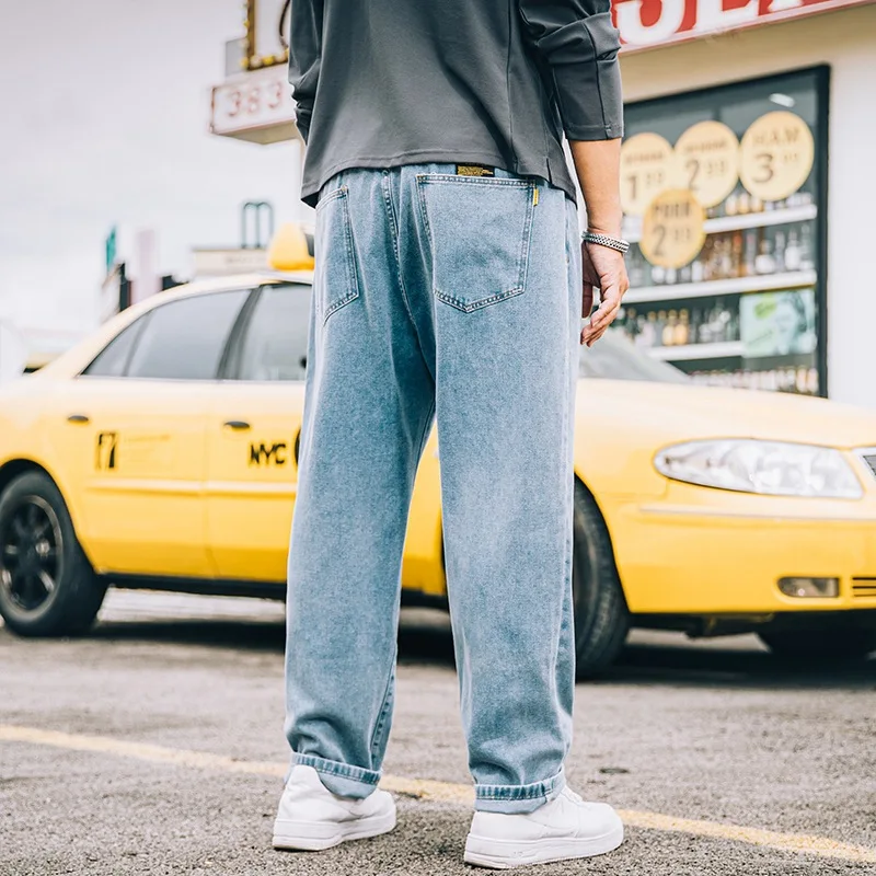 2022 Loose Straight Jeans Long Trendy Pants Trousers Plus Size Men Casual Big Oversized Denim Jeans