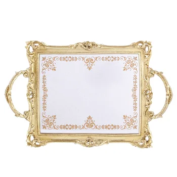 

1Pc Rectangle Resin Cake Tray Printed Mirror Surface Serving Tray Cosmetic Jewelry Storage Tray European Style Tray