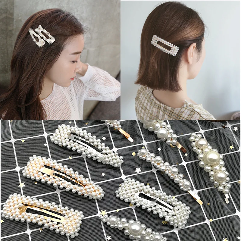 1PC Korean Fashion Pearl Hair Clips for Women Girls Elegant Snap Barrettes Hairpins Hairgrips Hair Accessories Styling Tools