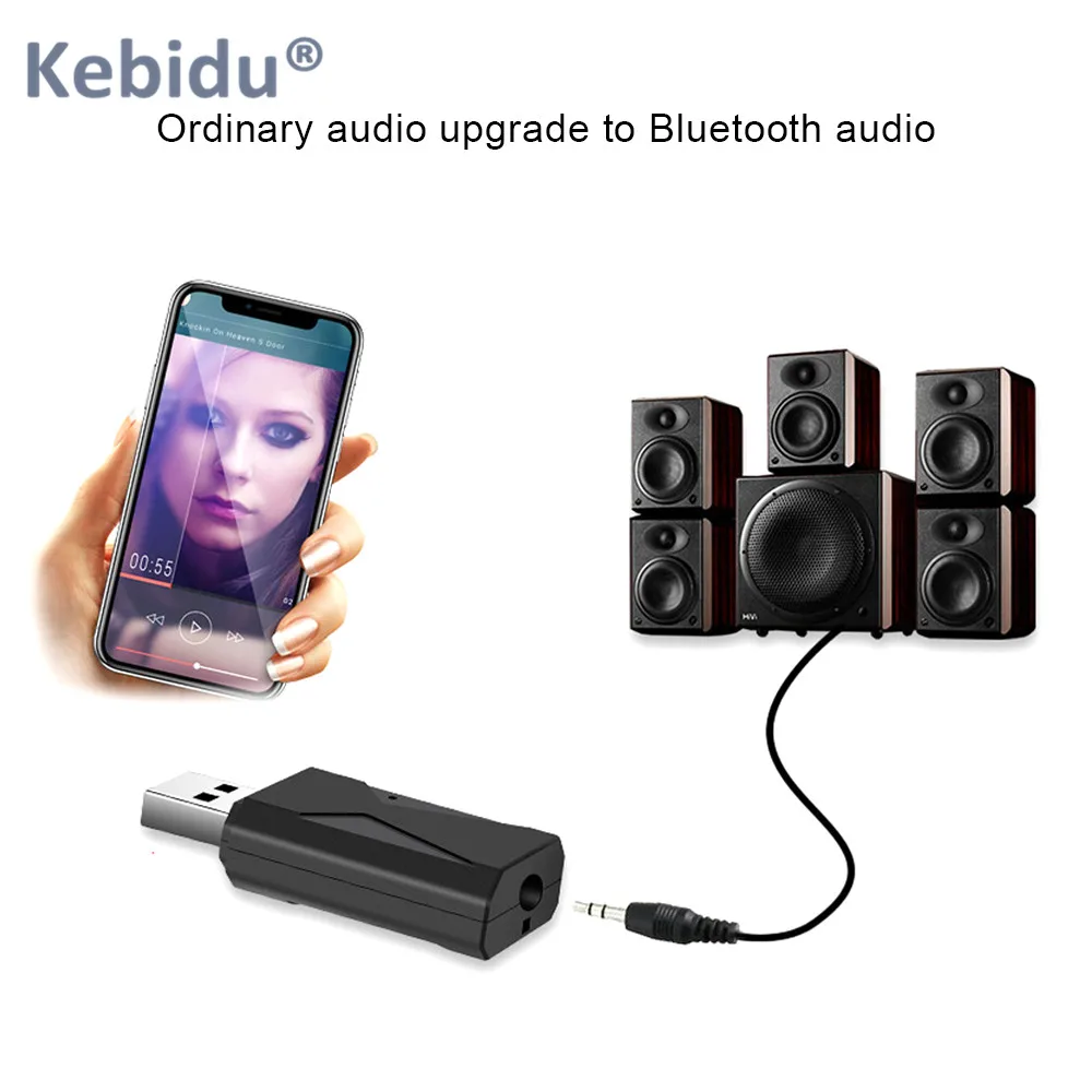 Kebidu Mini USB Bluetooth 5,0 аудио приемник передатчик 3,5 мм разъем стерео адаптер для автомобиля комплект Гарнитура и динамики с Bluetooth