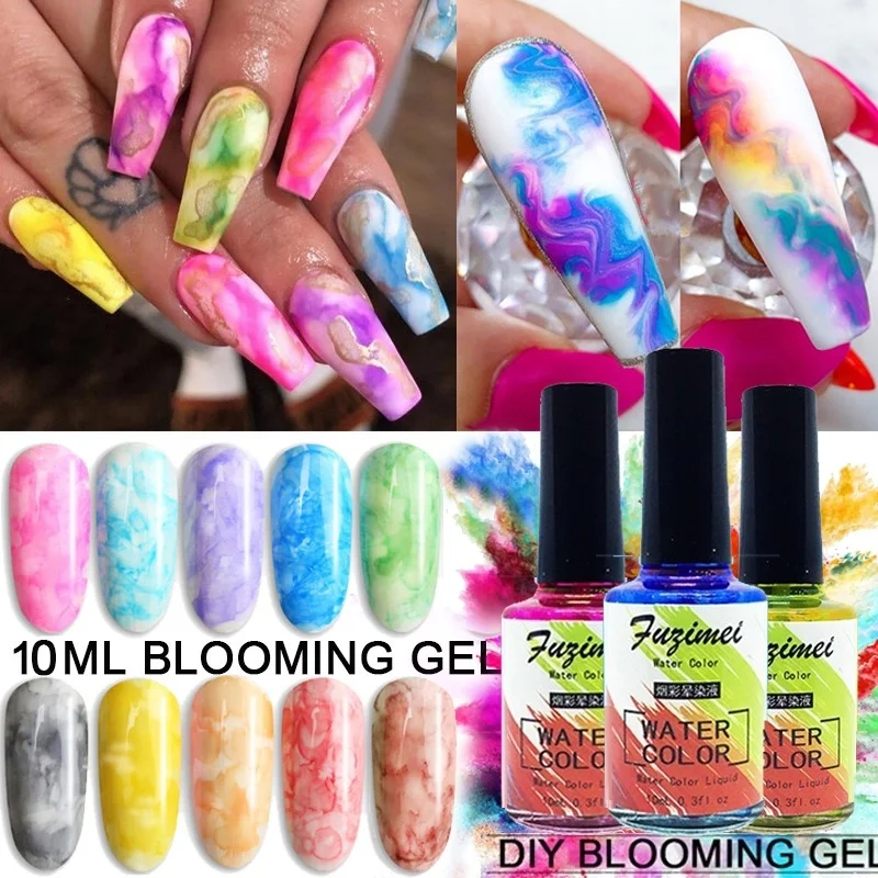 

10ml Fast Dry Nail ink smudge Liquid Professional Blooming Gradient DIY Watercolor Smudge Bubble Ink Nail Art Nail Polish