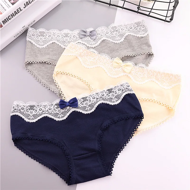 XL ladies cotton cute lace bow triangle waist underwear |