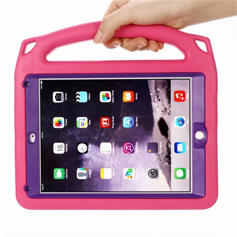 Детский чехол для iPad / 9," противоударный Прочный защищенный EVA детская Портативная подставка с ремешком, легко носить с собой чехол для планшета - Цвет: Розово-красный
