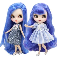 ICY 1/6 Blyth Кукла № 7216/6208 синий смешанные волосы с белой кожей Обнаженная кукла, индивидуальные матовое лицо соединение тела