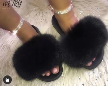 

2020 Women's Furry Slippers Ladies Cute Plush Fox Hair Fluffy Slippers Women's Fur Slippers Winter Warm Slippers for Women Hot