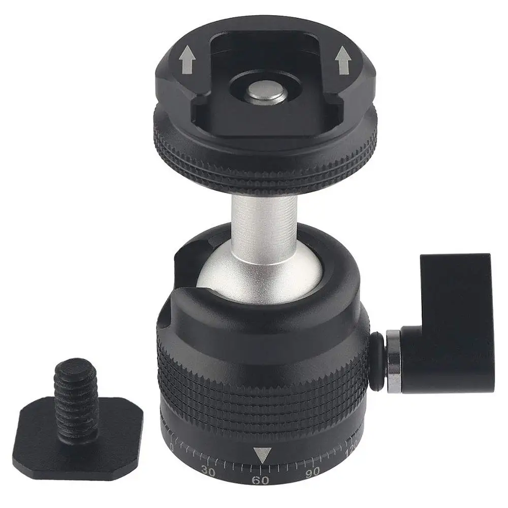 

2 in 1 Design Mini Ball Head with 1/4" Screw Cold Shoe Adapter Ballhead for DSLR Camera Tripod Monitor video light microphone