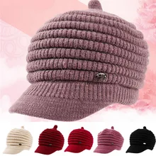 Adisputent Женская шапка берет плюс бархат толстый сплошной цвет вязаные шерстяные шапки шапка для женщин теплые вязаные шапки s Фирменная Новинка шапка s