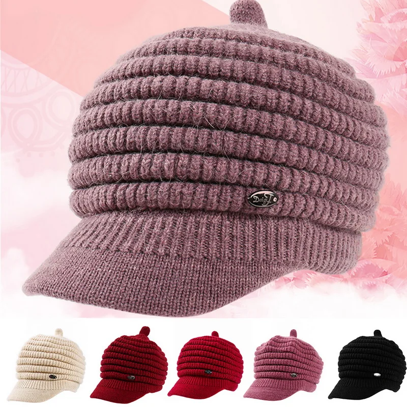 

Adisputent Women's Hat Beret Plus Velvet Thick Solid Color Knitted Wool Cap Hat for Women Warm Knitted Hats Caps Brand New Caps