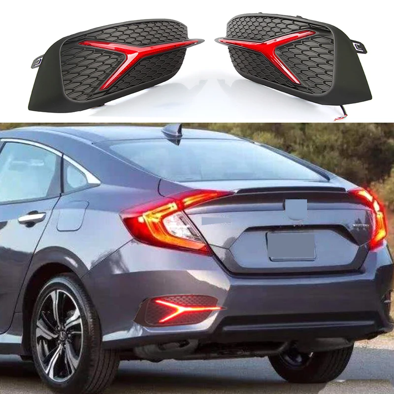

1 пара заднего светильник для Honda Civic 2016 2017 2018 светодиодный DRL задний бампер светильник тормозной светильник s Поворотная сигнальная лампа рефлектор
