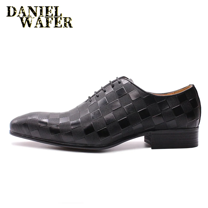 Роскошные Мужские модельные туфли-оксфорды в итальянском стиле; модные черные свадебные офисные туфли ручной работы с клетчатым принтом на шнуровке; официальная мужская кожаная обувь