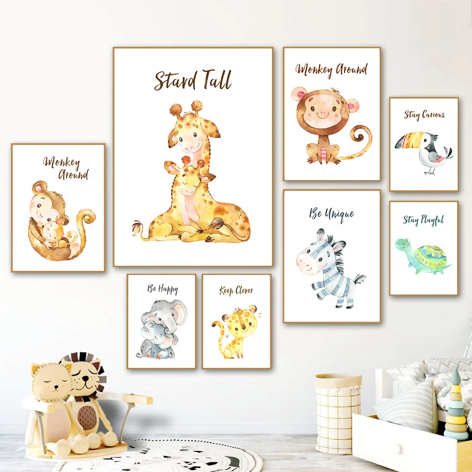 Parent Child Giraffe Elephant Turtle Bird Wall Art Canvas Painting Nordic Posters And Prints Pictures Baby Kids Room Decor | Дом и сад