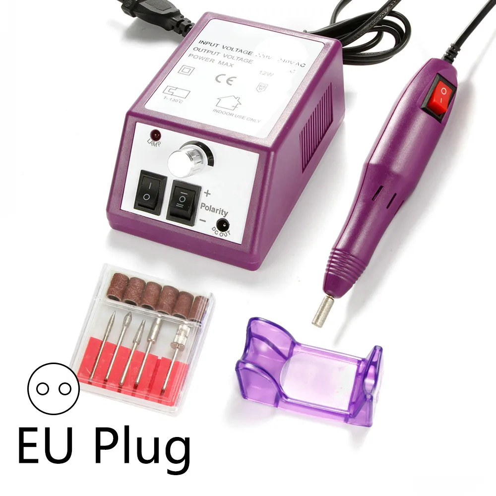 Электрический сверлильный станок для маникюра, шлифовальный пилочка для ногтей, набор инструментов, сверла для ногтей, керамическая фреза, инструмент для удаления геля и лака - Цвет: Purple EU