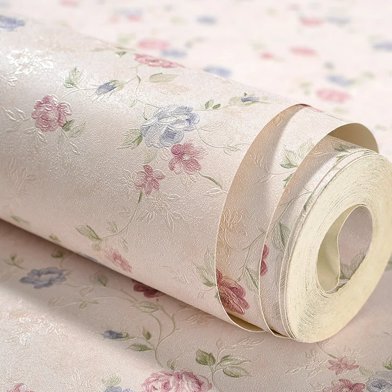 

Korean Style Pastoral Style Pink Purple Small Floral Dormitory Bedroom Clothing Store Wallpaper Romantic Girl Room Marriage Hous