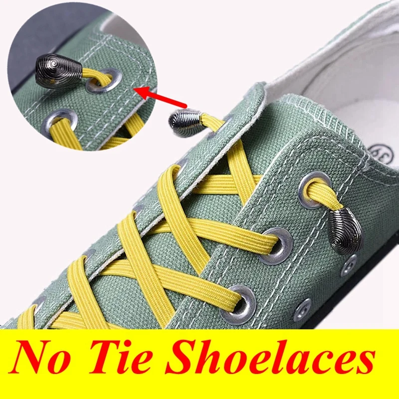 

1pair No Tie Elastic Shoelaces with Metal Head for Sneaker Kid Adult Quick Convenient Wild Lazy Flat Shoe Laces 21colors