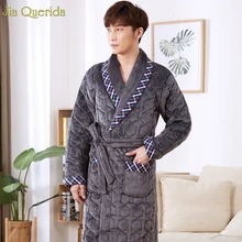 Мужские халаты длинные Chinees прямые роскошные мужские Пижамный халат модный тиснение узор 3 слоя Толстое Зимнее мужское кимоно плюс размер