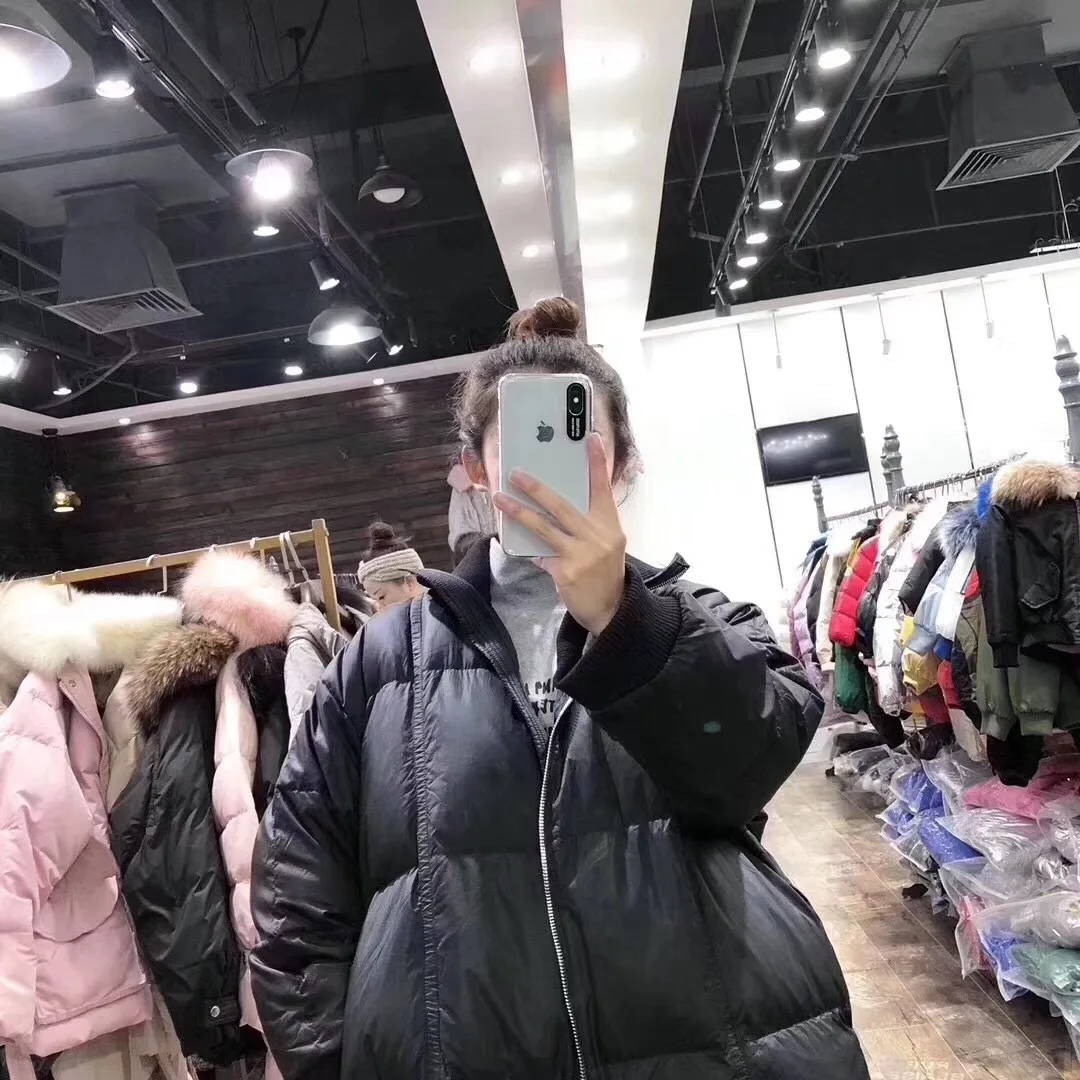 Южная Корея Dongdaemun женское пуховое пальто с белым утиным пухом воротник-стойка средней длины модный пуховик женская