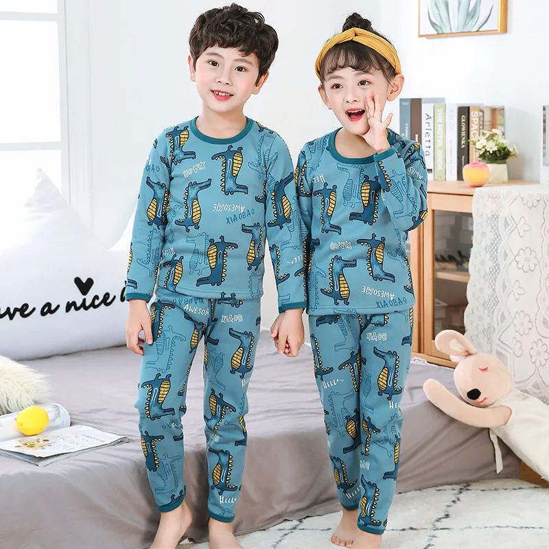 WEPBEL/детское термобелье подштанники, теплые плюшевые костюмы хлопковые Пижамные комплекты для мальчиков и девочек зимняя детская пижама топы, одежда - Цвет: 23