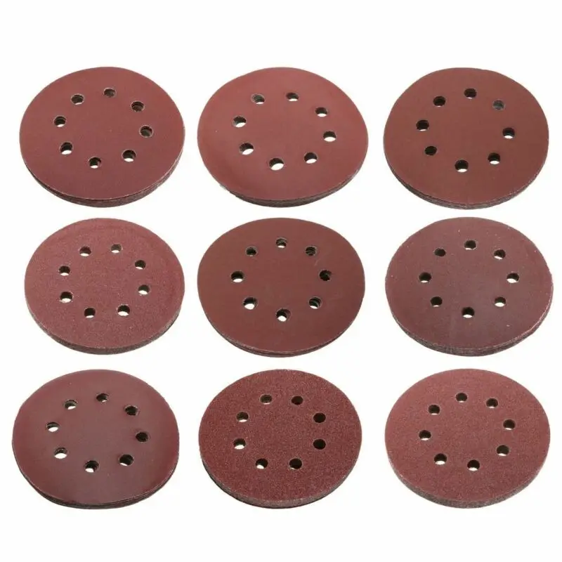 10pcs 125mm Round Flocking Sandpaper Red Color 8 Hole 60-1000 Grit Abrasive Disc Brushed Sheet For Polishing Wall Poli. 10pcs 5 inch 125mm round sandpaper eight hole disk sand sheets grit 60 2000 hook and loop sanding disc polish for polishing tool