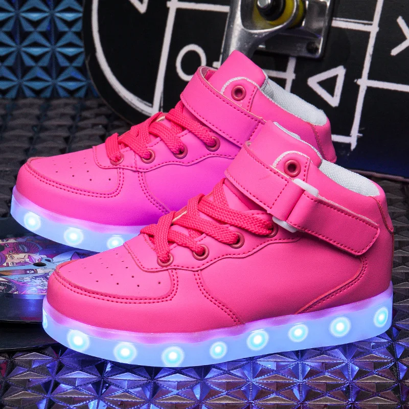 

2018 Hot Selling Children Shoes with LED Light USB Charging Hight-top Colorful Light Shoes Air Force One-Style Lamp Shoes