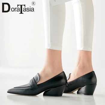 

DORATASIA Genuine Leather Female Solid Pumps Spring Pumps Women High Heels Slip On Pointed Toe Casual Office Shoes Woman