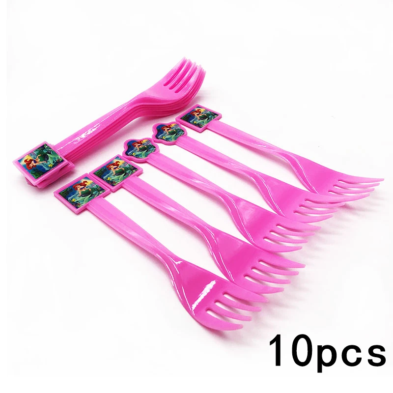 10pc Fork Вечерние украшения в виде русалки, скатерть, подстаканник, соломенная салфетка, свечи, подарочная коробка для конфет, попкорна, детский подарок на день рождения, сделай сам - Цвет: 10pc Fork