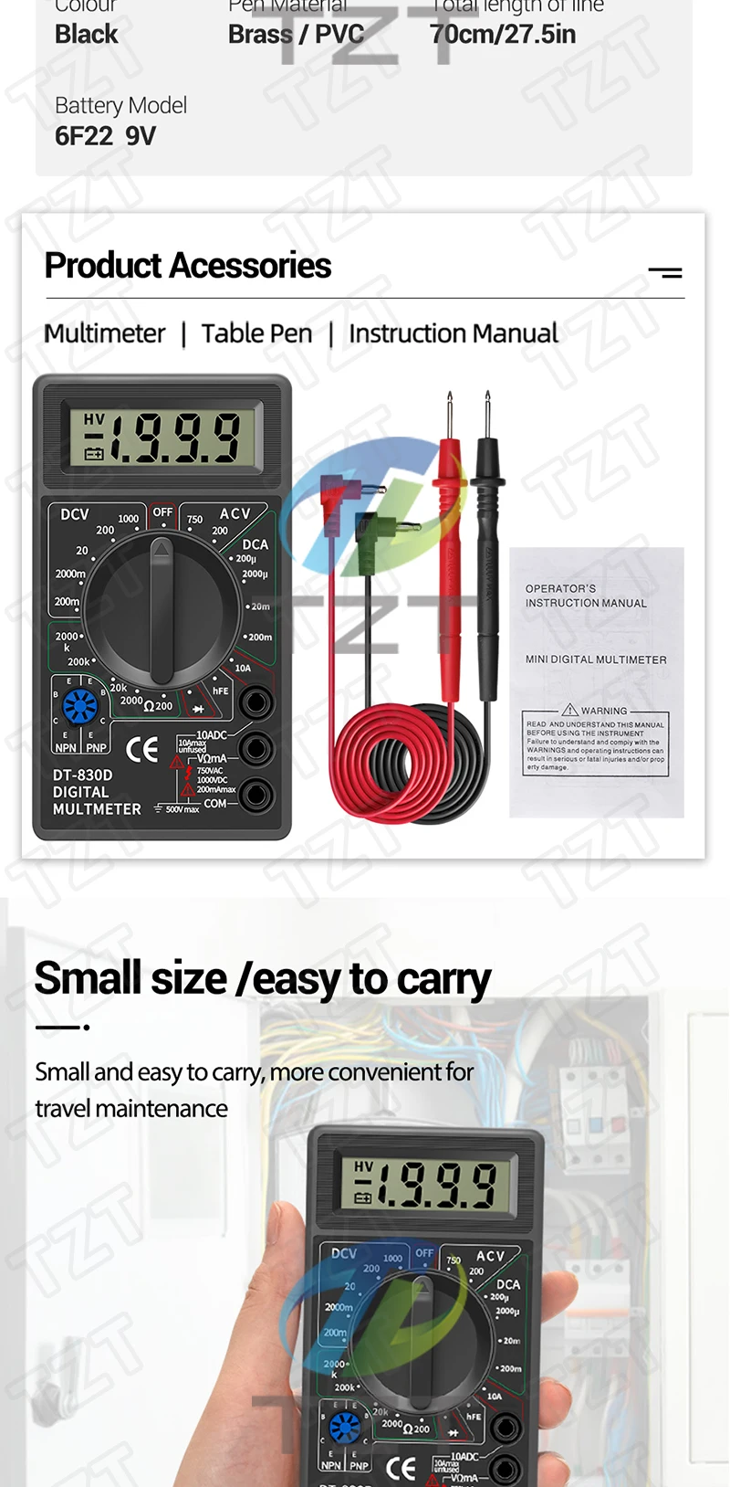 DT830B LCD Digital-Testmodul 750/1000V Strom- und Spannungserkennungsmodul Ohm-Tester Hochsicheres Handmessgerät – Detail 3