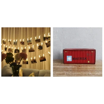 

1 Pcs Photo Clips String Lights/Holder,Indoor Fairy String Lights & 1 PcsRetro Creative Container Design Iron Tissue Box
