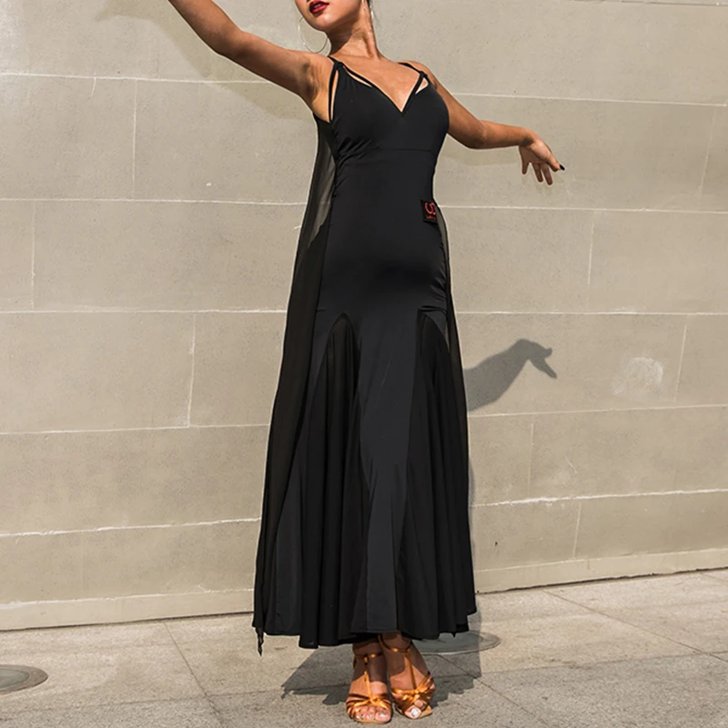 

Backless Ballroom Dance Competition Dresses Latin Dance Tango Salsa Rumba Practice Dancing Wear Black Performance Outfit DC2667