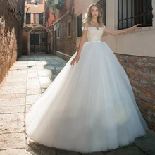 Optcely свадебное платье очаровательное с открытыми плечами Тюль А-силуэта на завязке с открытой спиной развертки поезда аппликации бисером платья принцессы