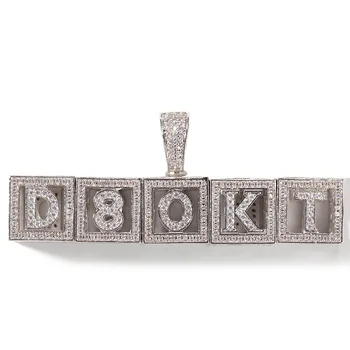

Splice Pendants Hip Hop CZ Stone Paved Bling Iced Out Box Dollar Letters Number Name Necklaces for Men Rapper Jewelry