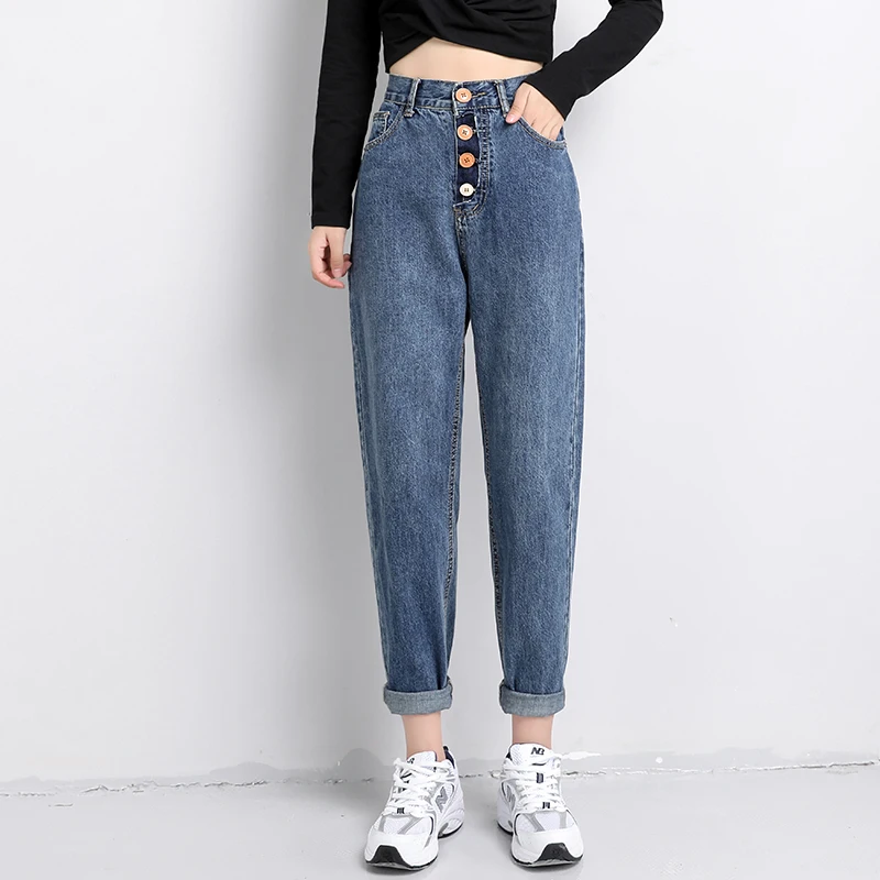 

2020 Casual High Waist jeans woman Plus Size boyfriend jeans for women Autumn Winter washed jeans femme