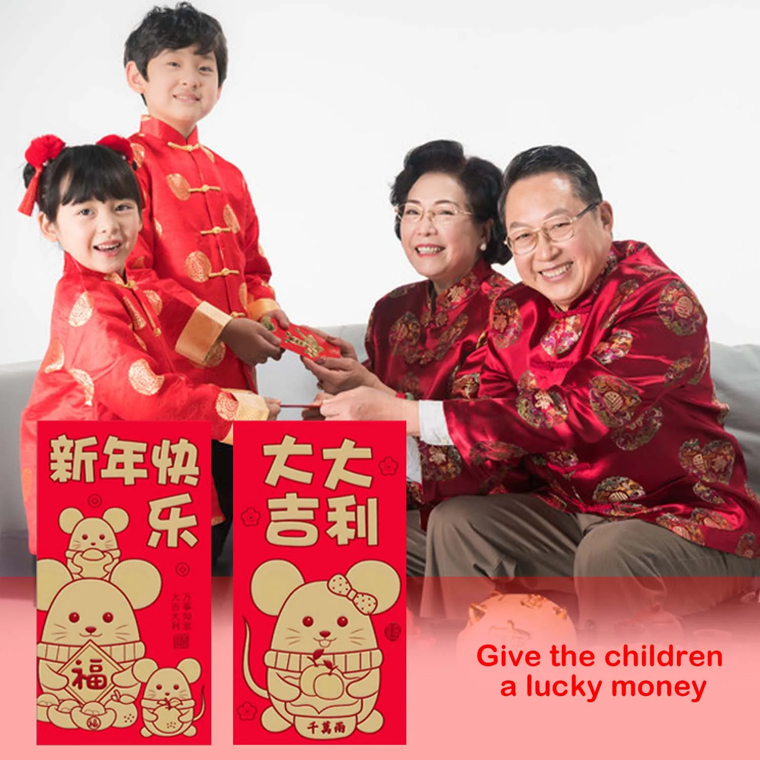 Besegad 24 шт. Мультяшные китайские красные конверты год крысы Hong Bao Лунный год, праздник весны