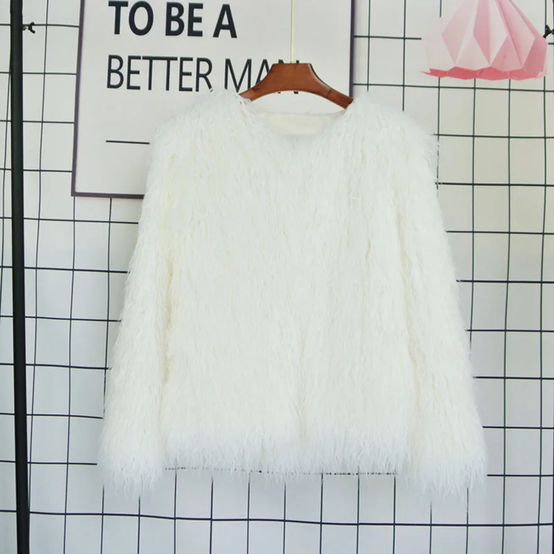 white sheep fur coat Пушистое белое черное пальто из искусственного меха для женщин, Зимняя Толстая курчавая куртка из искусственного меха, пальто, уличная Женская Толстая теплая верхняя одежда - Цвет: white sheep fur coat