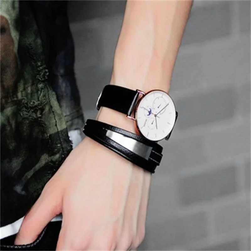 ZG модный многослойный браслет из натуральной кожи для мужчин, ювелирный браслет из нержавеющей стали, браслет в стиле панк, Черная Магнитная цепочка