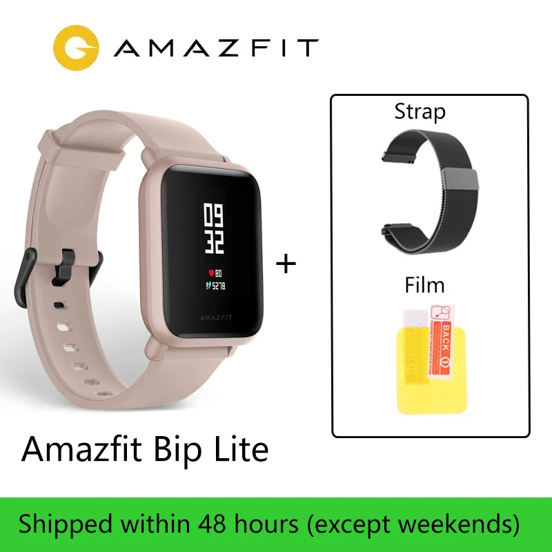 Глобальная версия Amazfit Bip Lite Смарт-часы 45 дней Срок службы батареи 3ATM в соответствии со стандартом водонепроницаемости Smartwatch для Xiaomi - Цвет: PINK-strap