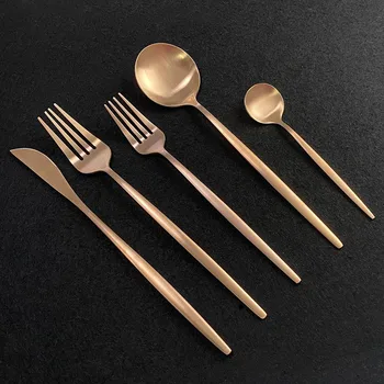 

5Pcs Rose Matte Cutlery Set 18/10 Stainless Steel Dinnerware Set Knife Dessert Fork Spoon Tableware Set Kitchen Silverware Set
