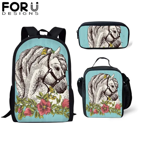FORUDESIGNS/3 шт./компл. рюкзак для девочек с рисунком лошади школьный детский подарок для мальчиков сумка для книг дорожная сумка - Цвет: CDYH1549CGK