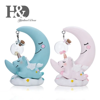 

H&D Moon Animal Figurine with Glass Perfume Bottle Auto Car Dashboard Resin Ornament Home Office Decor Christmas Gift