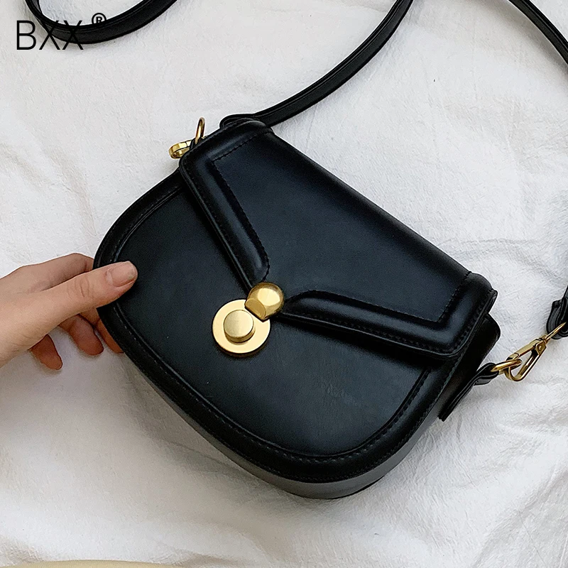 

[BXX] PU Leather Crossbody Saddle Bags For Women 2020 Spring All-match Mini Shoulder Messenger Bag Lady Travel Handbag HK179