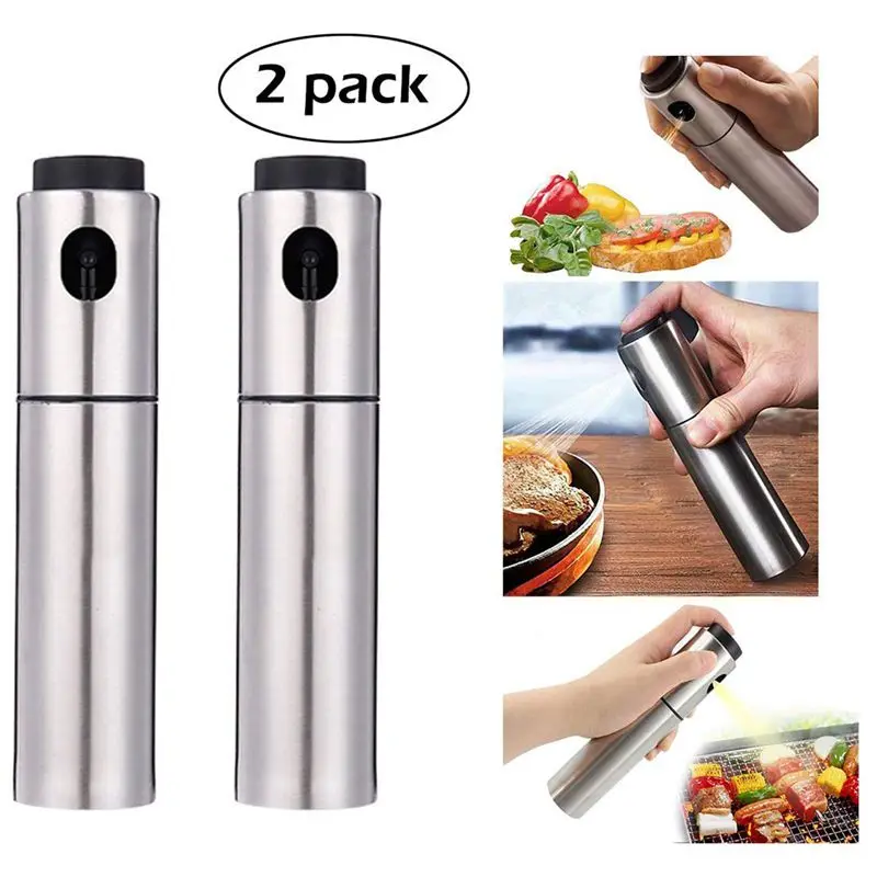 HLZS-Stainless Steel Oil Vinegar Sprayer Dispenser Spraying Bottle Mist for Cooking Paste, Salads, BBQ, Grill, Set of 2(100ml