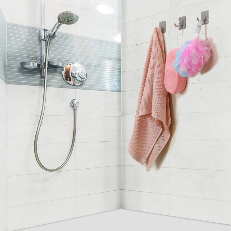 Fashion-Adhesive Hooks Wall Hooks Hangers Heavy Duty Waterproof Stainless Steel Hooks for Hanging Kitchen Bathroom Home Stick on