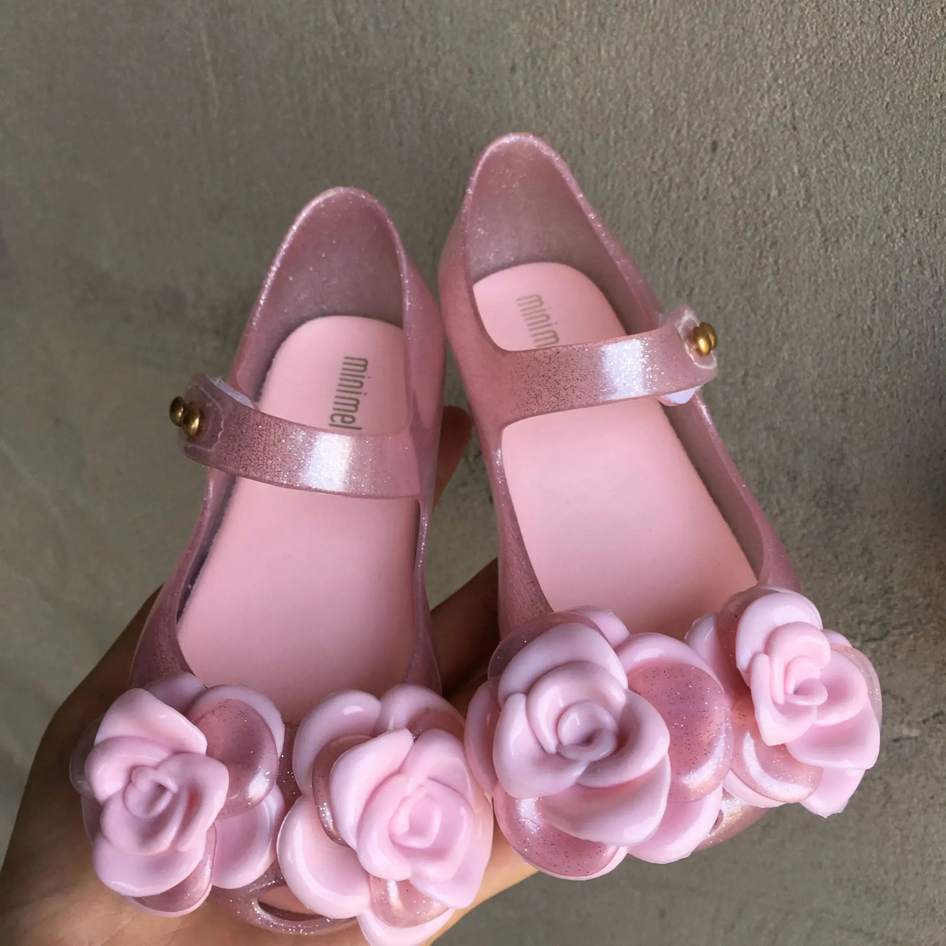 pink Mini Melissa/Новинка года; детские пластиковые туфли для девочек с розами; модные пляжные сандалии Melissa; обувь для маленьких девочек; SH19087 - Цвет: pink