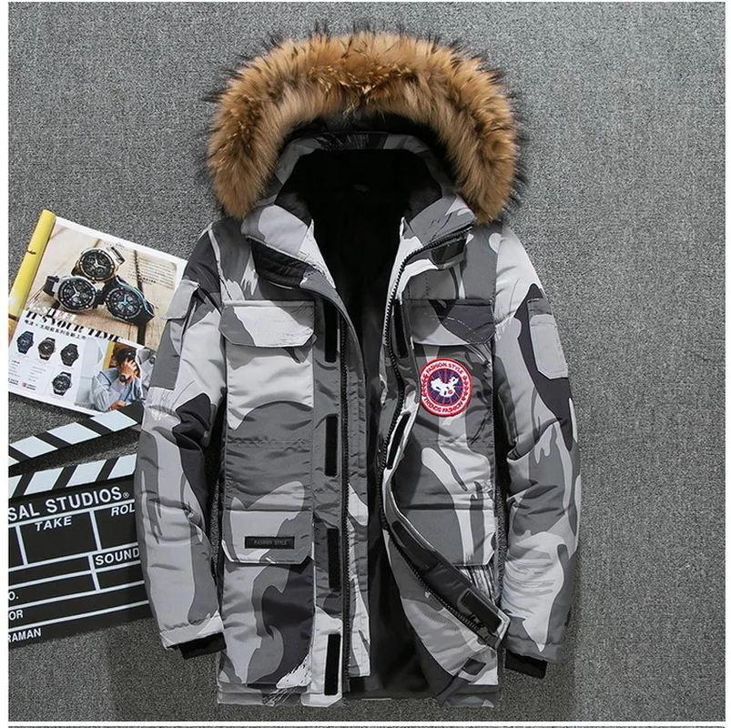 

New Style Down Jacket Men's Mid-length Korean Thickening Tooling Couple Big Goose Winter Jacket Tide Big Size White Coat Men