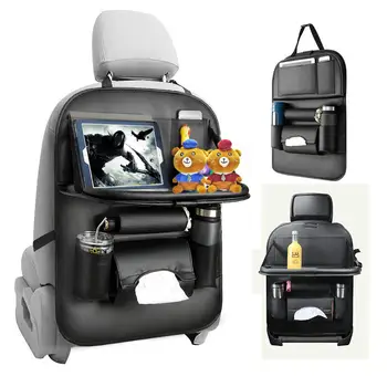 

Car Back Seat Organizer Car Seat Protector with Leather Foldable Dining Table Tray Travel Accessories Organizer Storage Bag