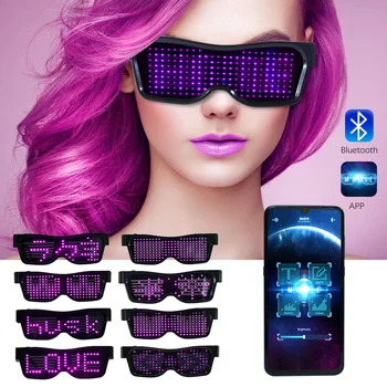 

USB Charge Glow Sunglass Magic Bluetooth Led Party Glasses APP Control Shield Glasses DIY App Control Multi-lingual Quick Flash